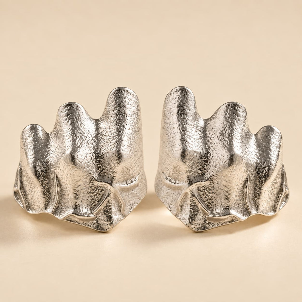 Silver-tone hammered statement ring, front and back view