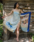 Pale blue shawl with horse and miniature scene prints
