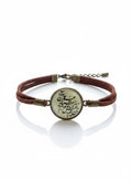 Persian calligraphy leather bracelet with black script medallion on white