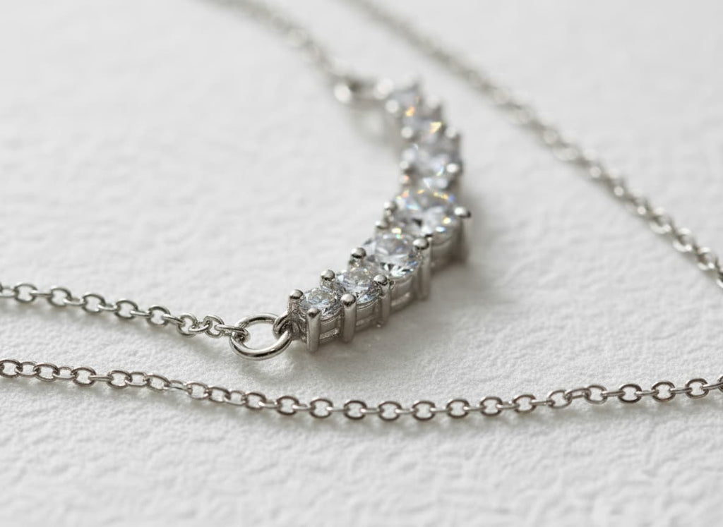 Macro close-up of the crystal bar pendant