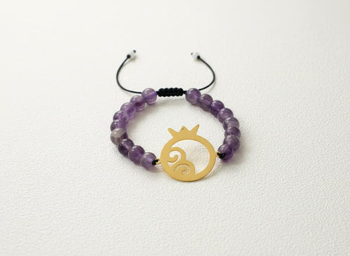 Gold pomegranate bracelet with purple amethyst beads