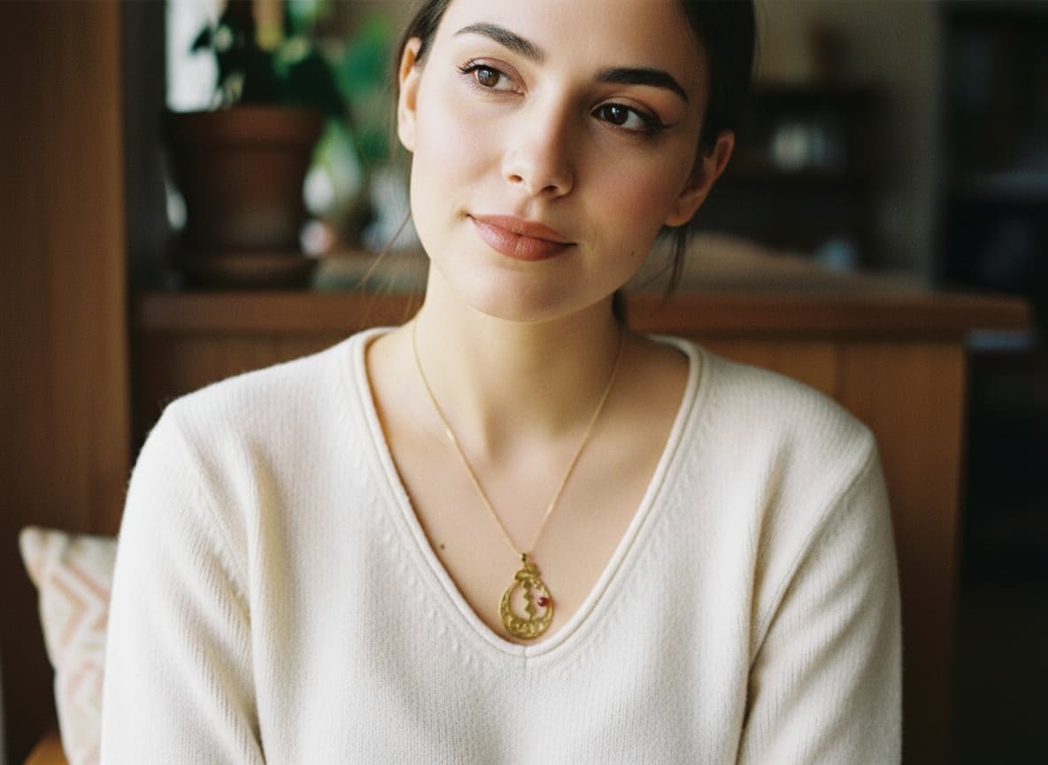 Model wearing the eshgh red stone necklace