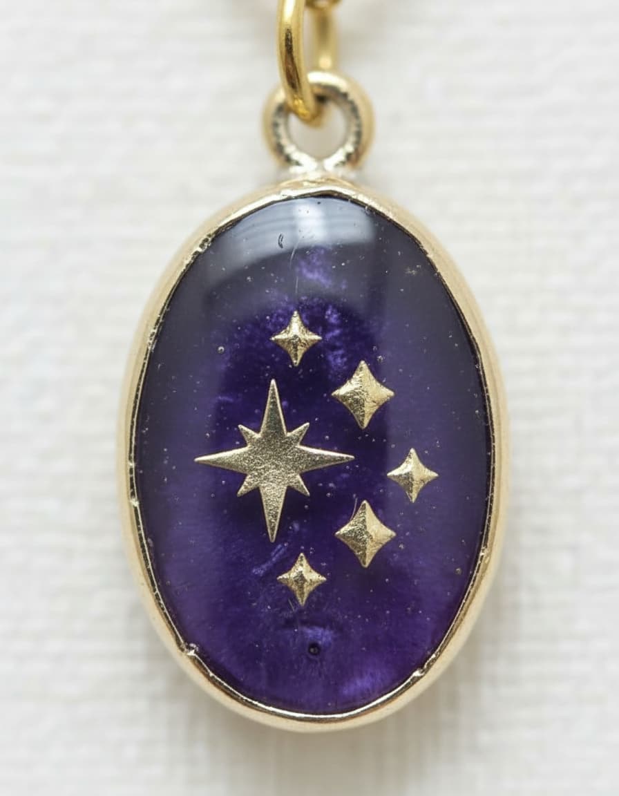 Macro close-up of the purple amethyst star pendant