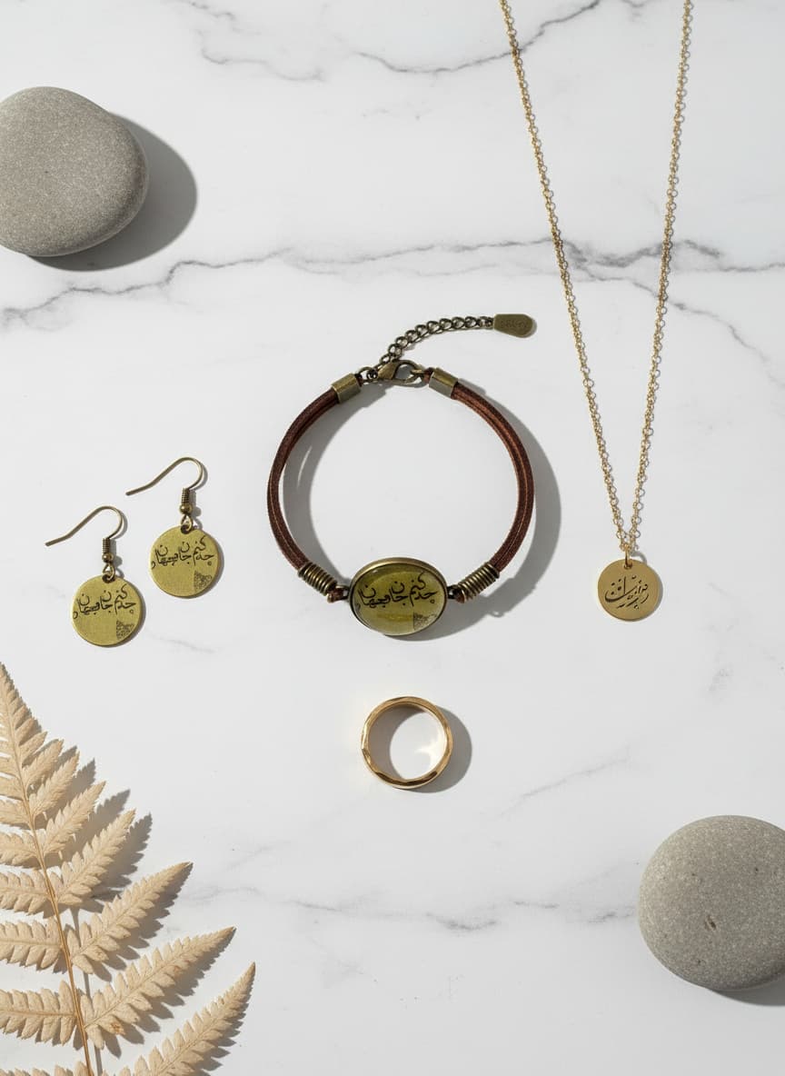 Leather bracelet styled in a flatlay with gold jewelry