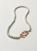 Rose Gold-Plated "Hich" Calligraphy Side Necklace with Selenite Beads by Adrissa Design