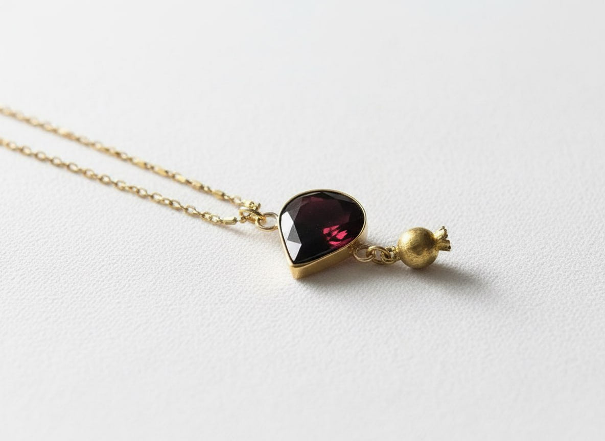Garnet Pomegranate Charm Necklace
