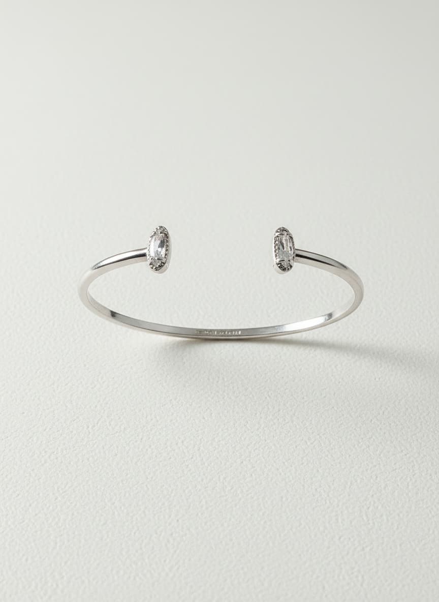 Silver CZ Oval Bangle Bracelet