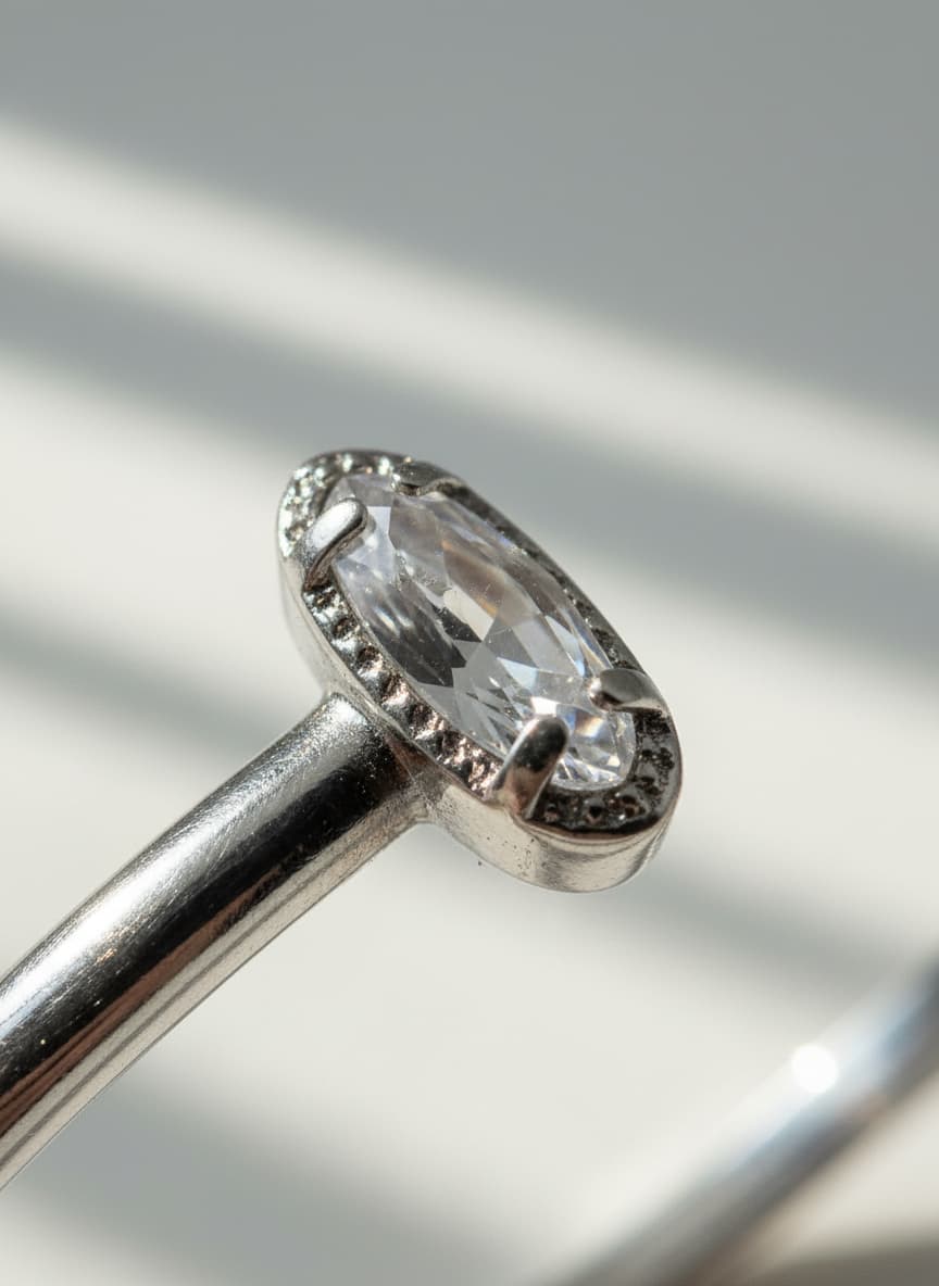 Silver CZ Oval Bangle Bracelet