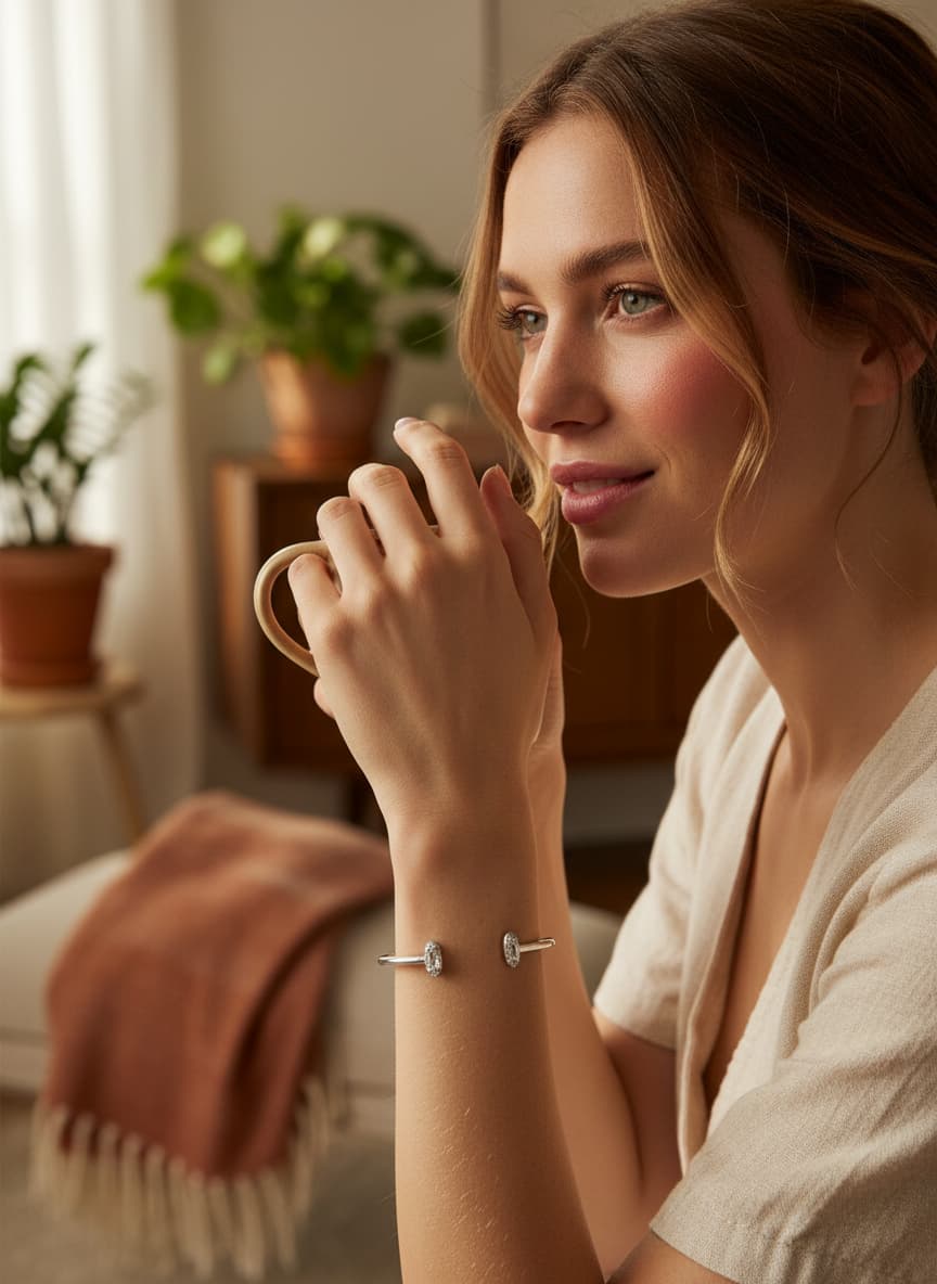 Silver CZ Oval Bangle Bracelet
