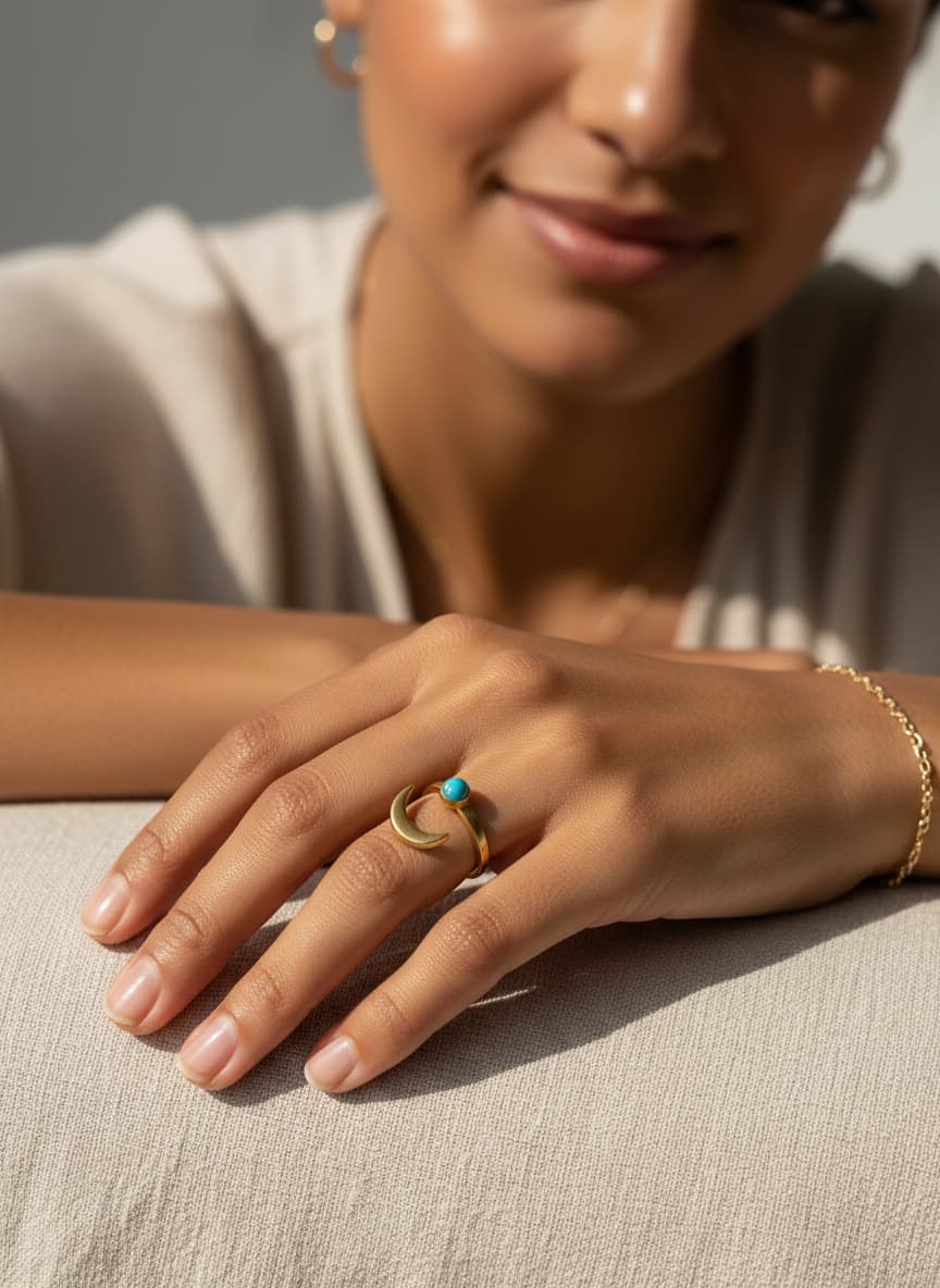 Crescent Moon Turquoise Ring