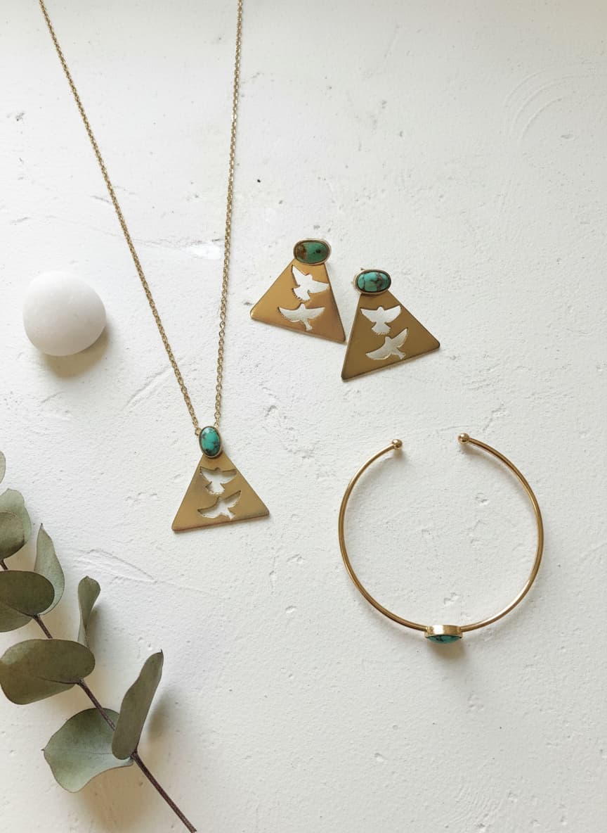 Turquoise Bird Triangle Earrings