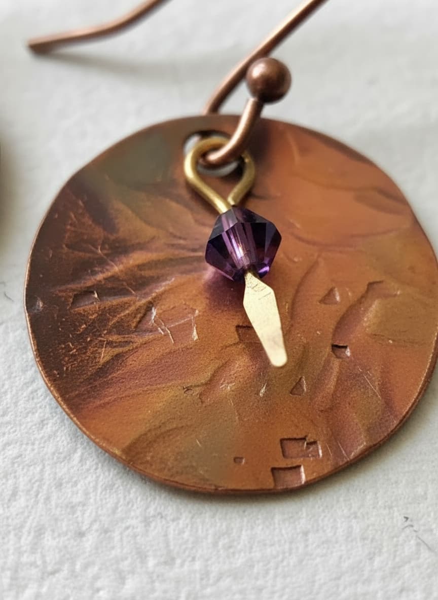 Hammered Copper Disc Earrings