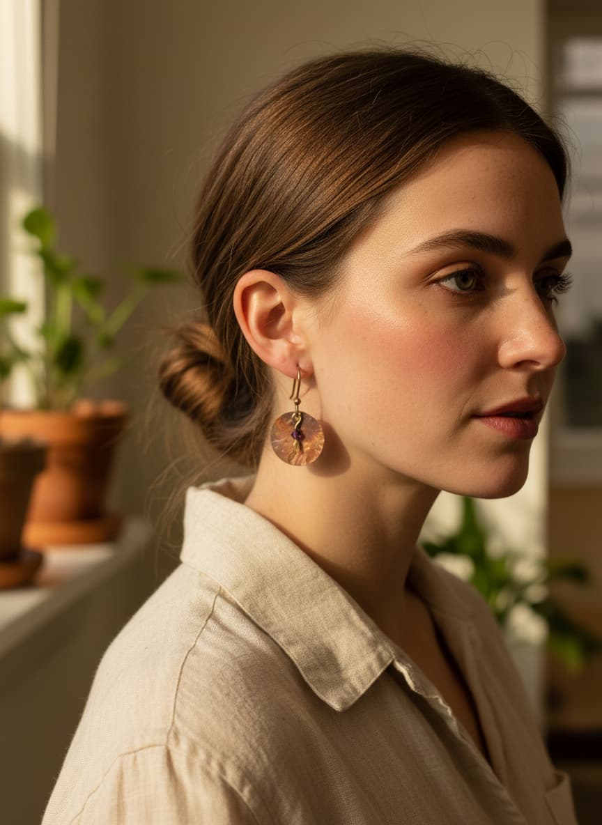 Hammered Copper Disc Earrings