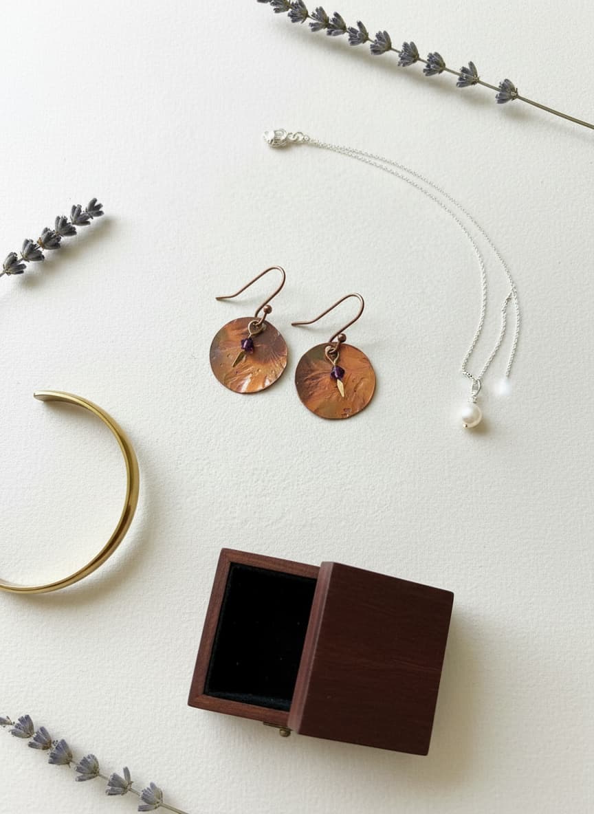 Hammered Copper Disc Earrings