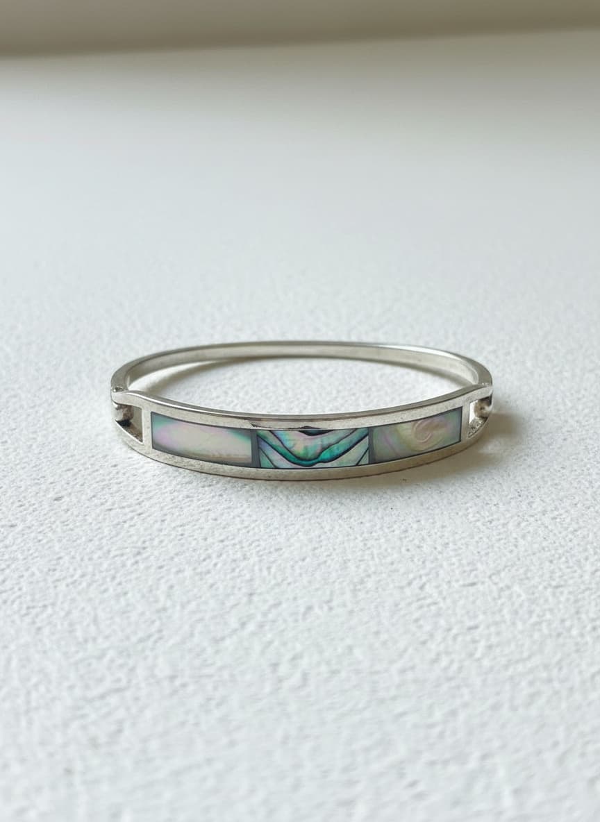 Abalone Floral Silver Bangle