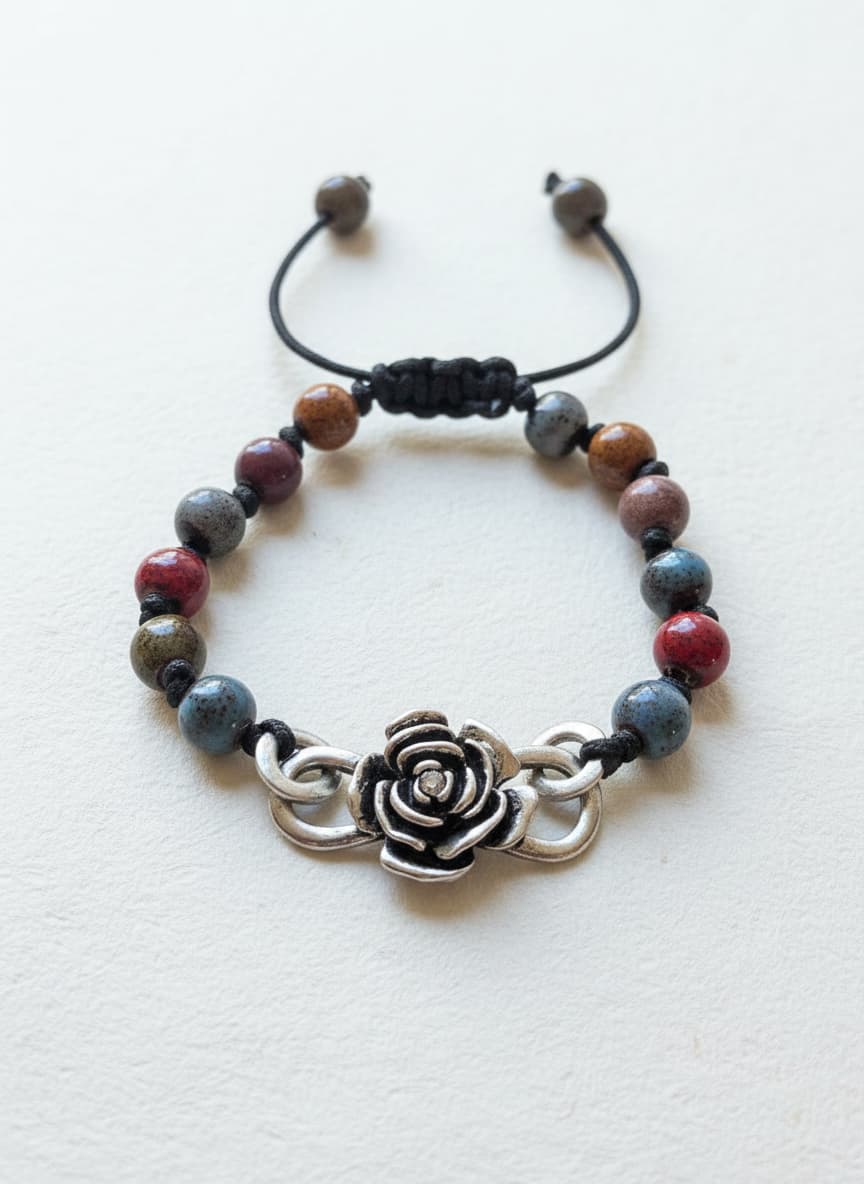 Rose Charm Bead Bracelet