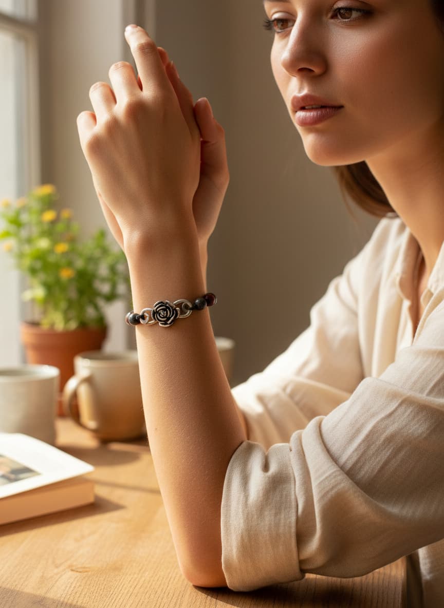 Rose Charm Bead Bracelet