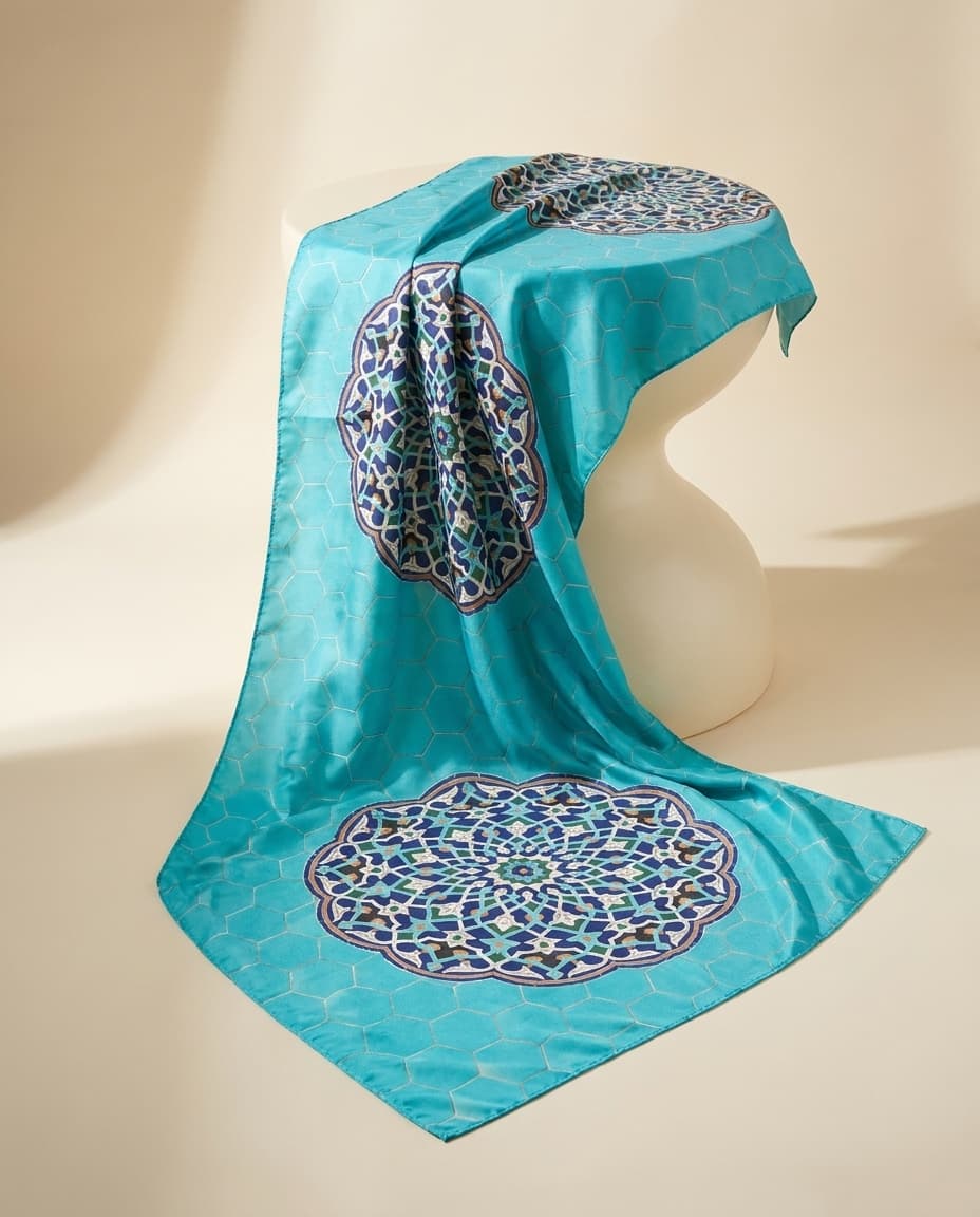 Teal Medallion Silk Scarf