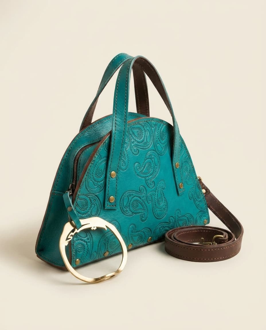 Teal Paisley Top-Handle Bag by Adrissa Design