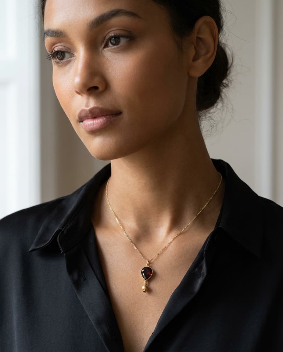 Garnet Pomegranate Charm Necklace