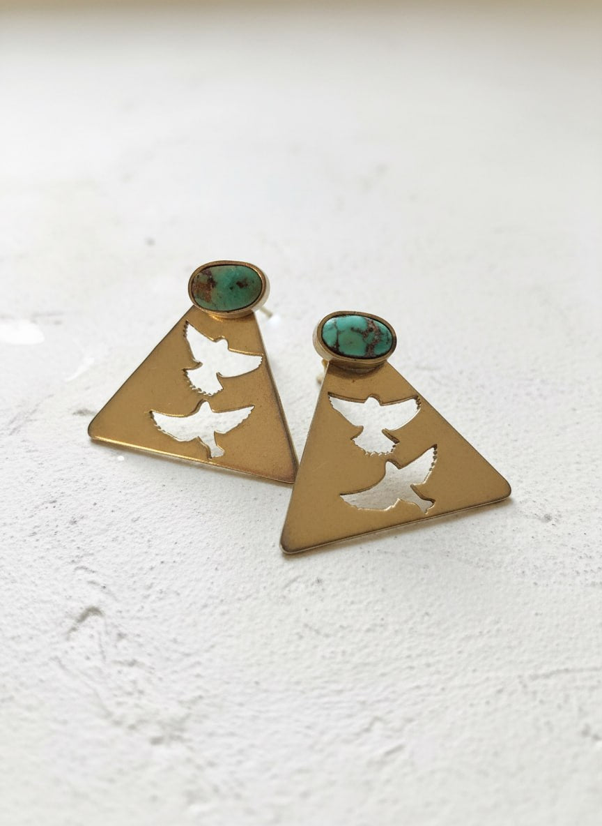 Turquoise Bird Triangle Earrings